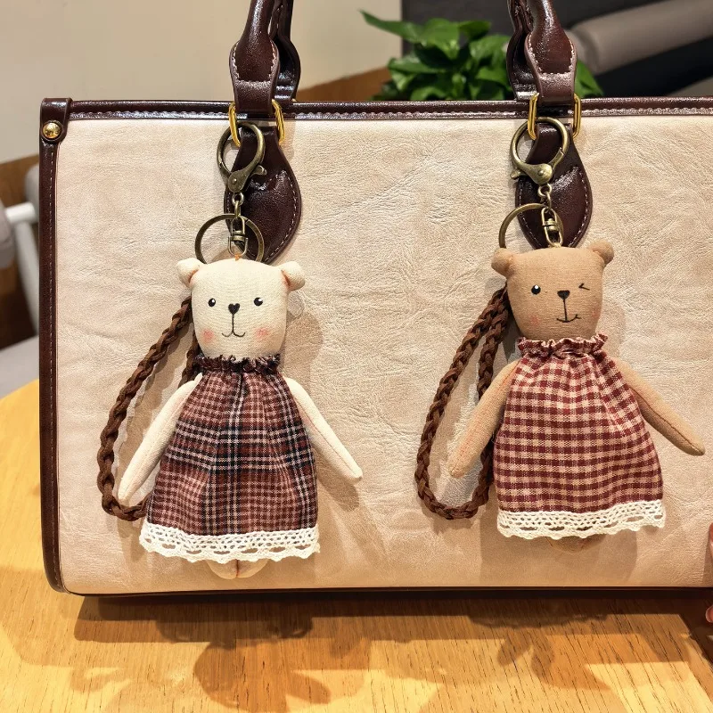 Cute Fabric Bear Keyring Bag Charm Soft Stuffed Pendant for Backpack Purse Girly Artistic Accessory Gift for Women Birthday view 2