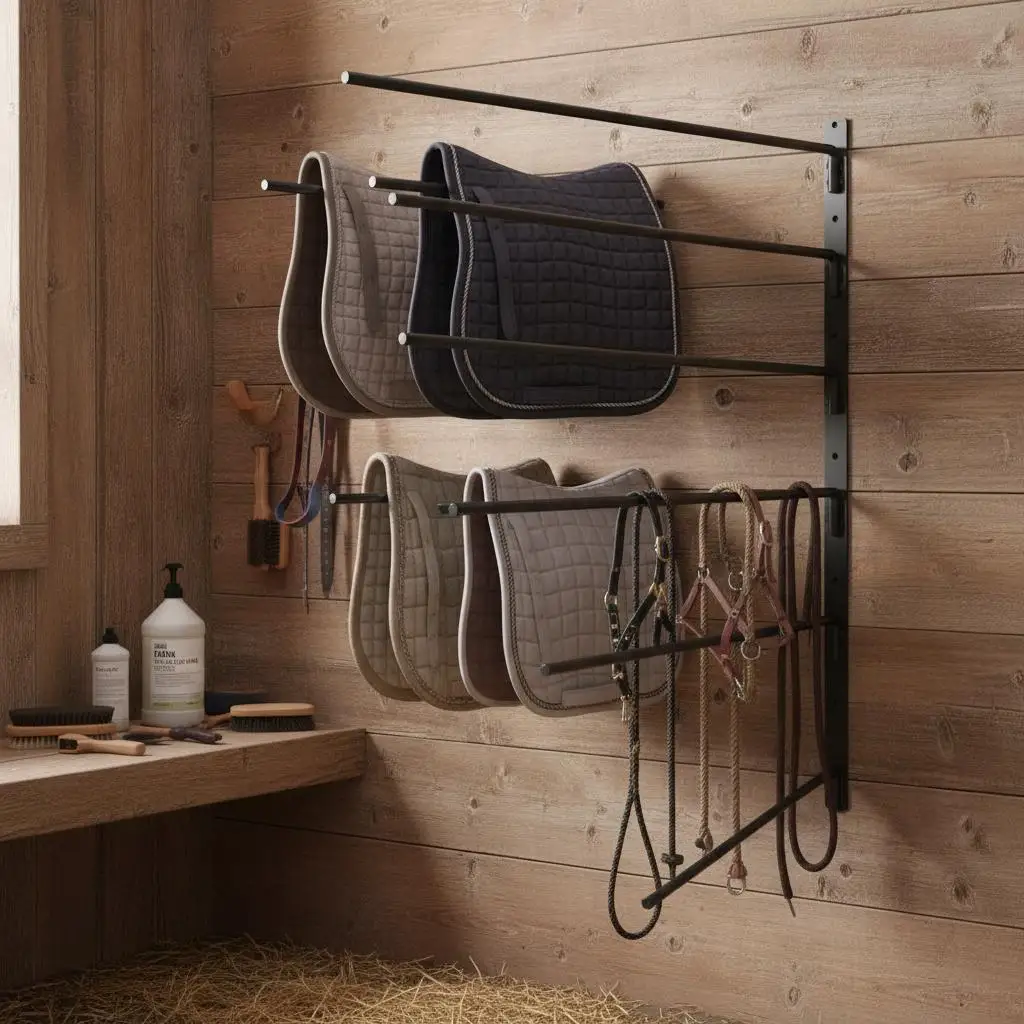

Органайзер для конных седел Swing Out Saddle Organizer, 30.9 x 29.9 x 5.5 дюймов, для конюшни, прицепа, амбара, шестиярусная подставка для седел, экономия места, для одеял
