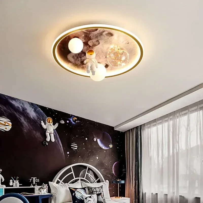 European Modern Children\'s Moon Lustre Led Lights Astronaut Bedroom Chandeliers Decoration Ceiling Lamps for Room Home-appliance