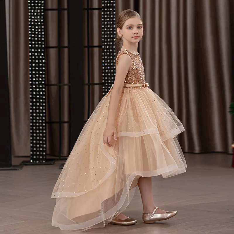 Girl Princess Dress Sequins Trailing Formal Evening Dresses Girls Birthday Party Piano Perform Gown Teenagers Graduation Dress