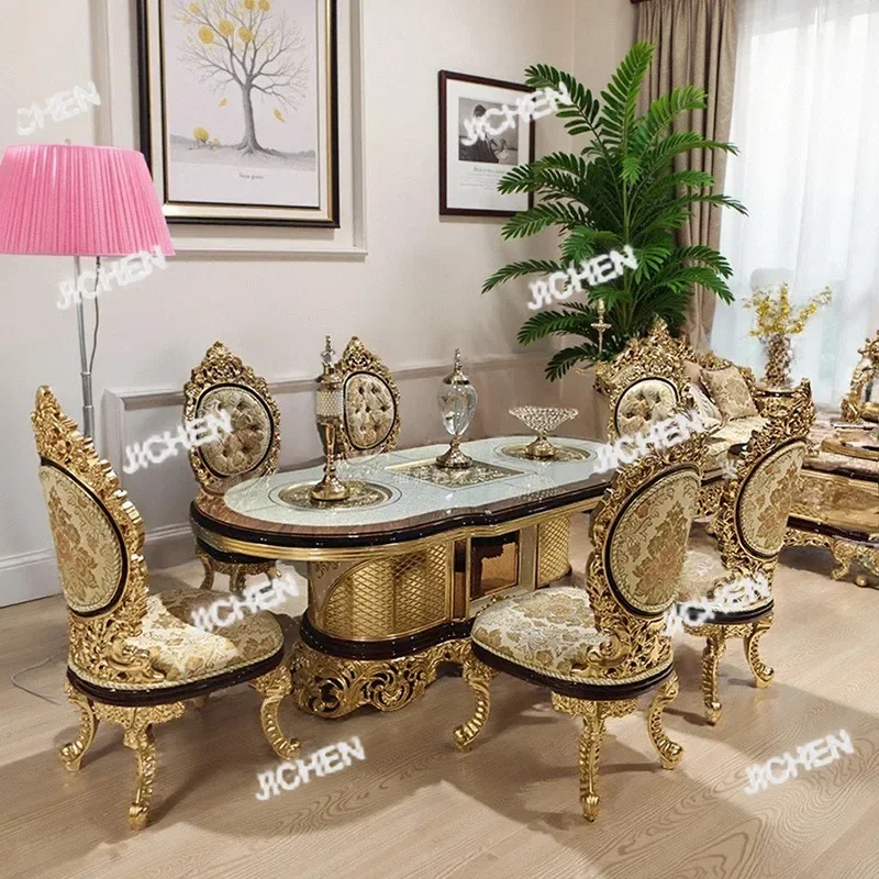 Комбинация обеденного стола и стула HZ French Court, обеденный стол в стиле вестерн, роскошный длинный обеденный стол высокого класса, 2,2 метра