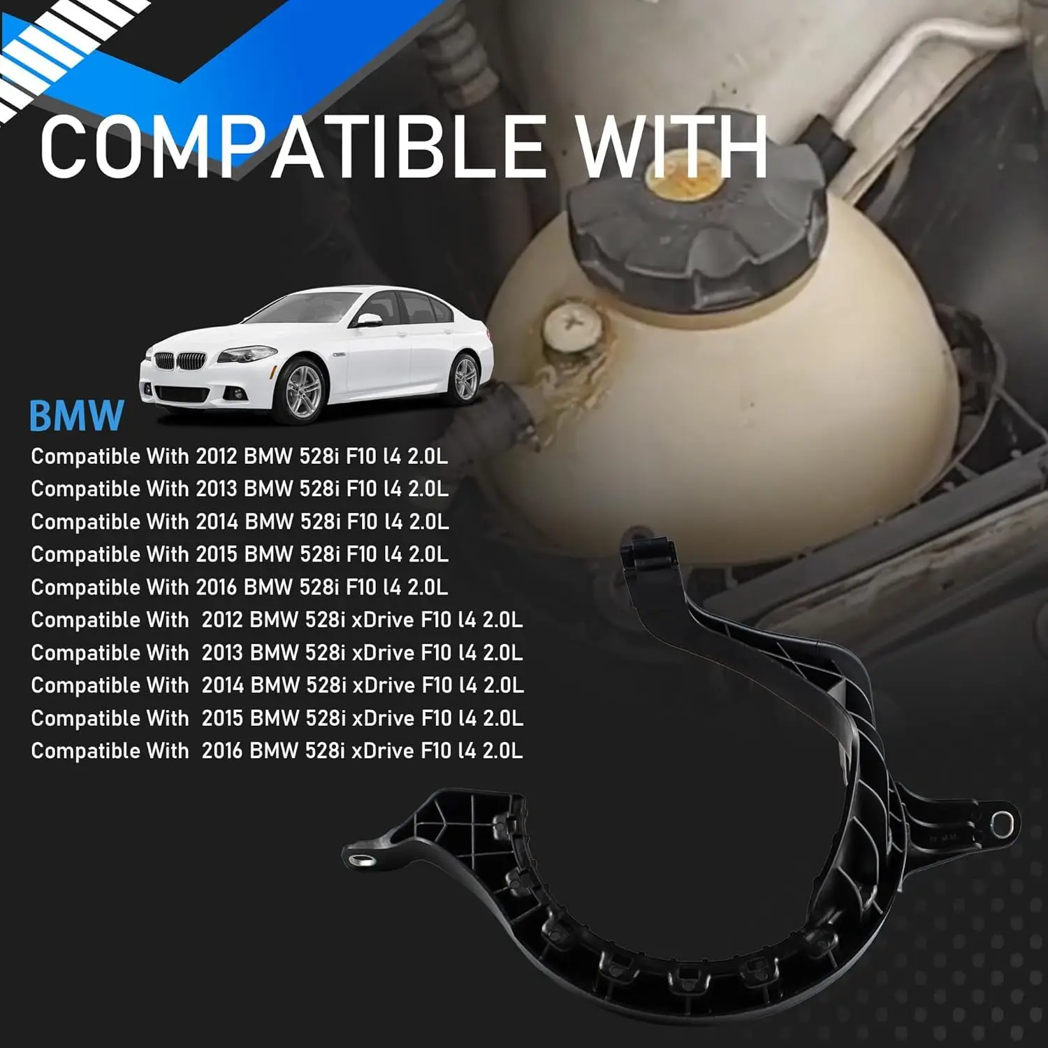 Engine Radiator Coolant Overflow Reservoir Tank With Sensor & Cap For BMW 2012-2016 528i /528i xDrive view 3
