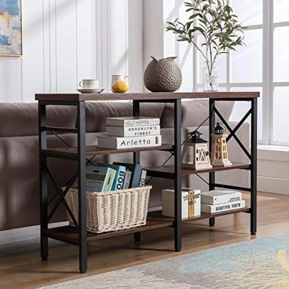 

4 Tier Console Tables for Living Room with Storage, Industrial Front Entry Table for Entryway, Accent Storage Table for TV