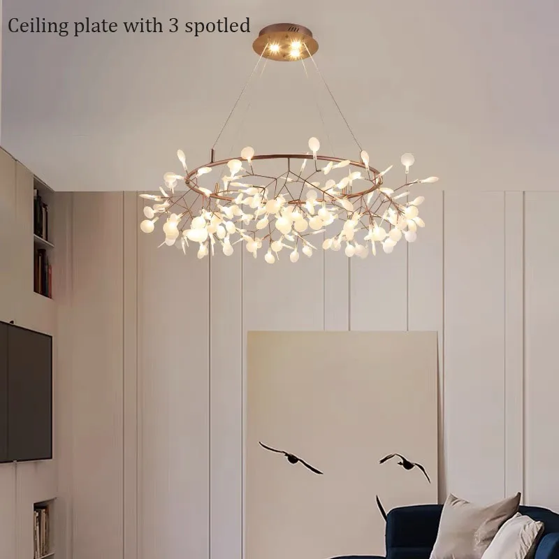 Romantic Firefly LED Chandelier Light Fashion Tree Branch/Round Metal Dining room Restaurant Ceiling Spot Light Chandelier