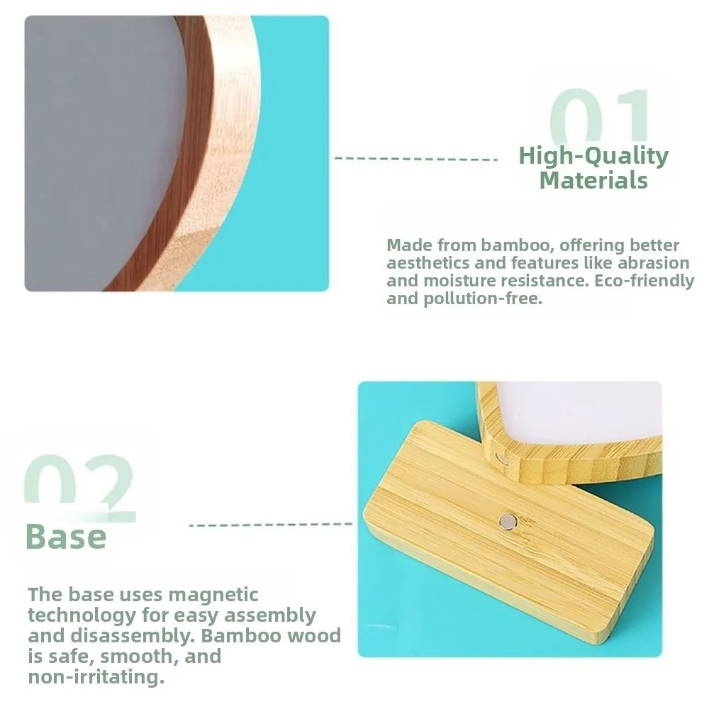 Heart/Round/Oval/Square Shaped Bamboo Photo Holder Detachable Rotated Magnetic Photo Frame Sturdy Base Decorative