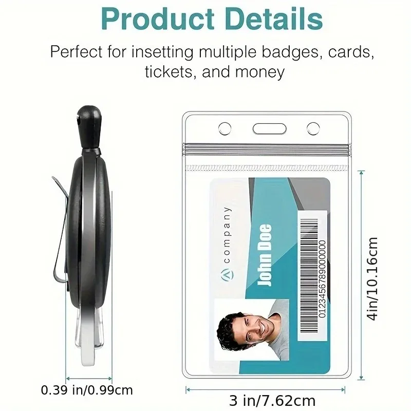 Retractable Badge Holders with 360° Rotation Belt/Carabiner Clip, Key Chain Ring, Snap Fastener, and PVC ID Strap