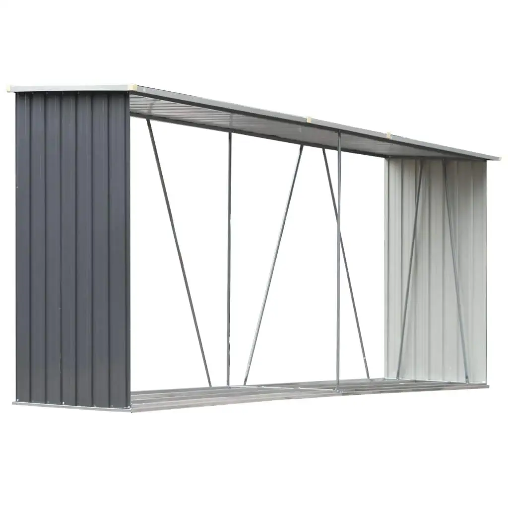 Galvanized Steel Firewood Storage Shed 129.9x33.1x59.8 Inches Sloping Roof Ventilated Floor Outdoor Garden Use, Customized