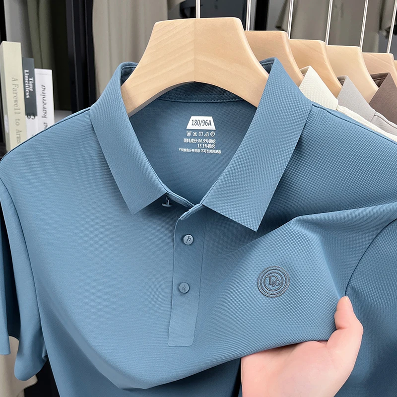 

Летняя мужская роскошная брендовая повседневная рубашка-поло с расклешенным воротником, дышащая деловая мужская куртка с короткими рукавами - неумытая гладильная мужская куртка
