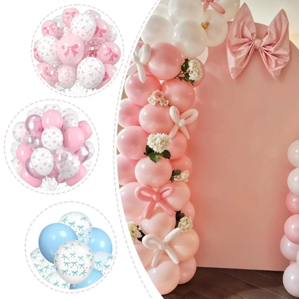 Elegantes Schleifenthema Latex-Ballons 12 Zoll Rosa Weiß Transparent Ballon-Set für Geburtstag Babyparty Jubiläum Partydekoration Zubehör