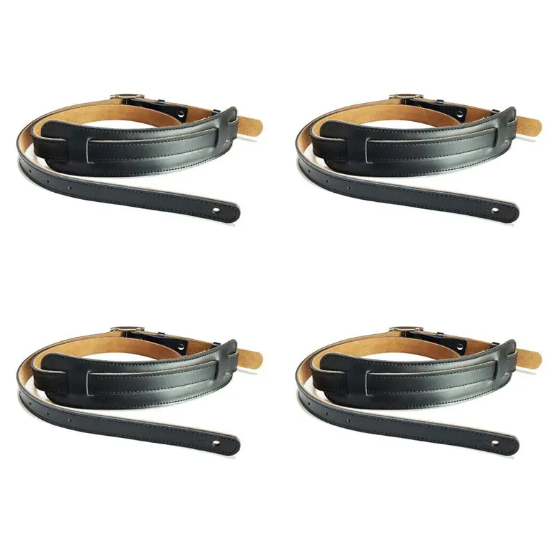 abvh-4x-durable-leather-and-metal-buckle-electric-guitar-strap-belt-shoulder-pad-adjustable-vintage-guitar-straps-black-color