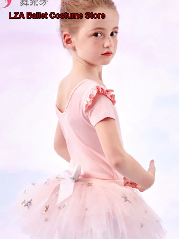 Children's Girls' Dance Dress Short Sleeves Practice Leotard Separated Tutu for Toddlers to Dance Kids