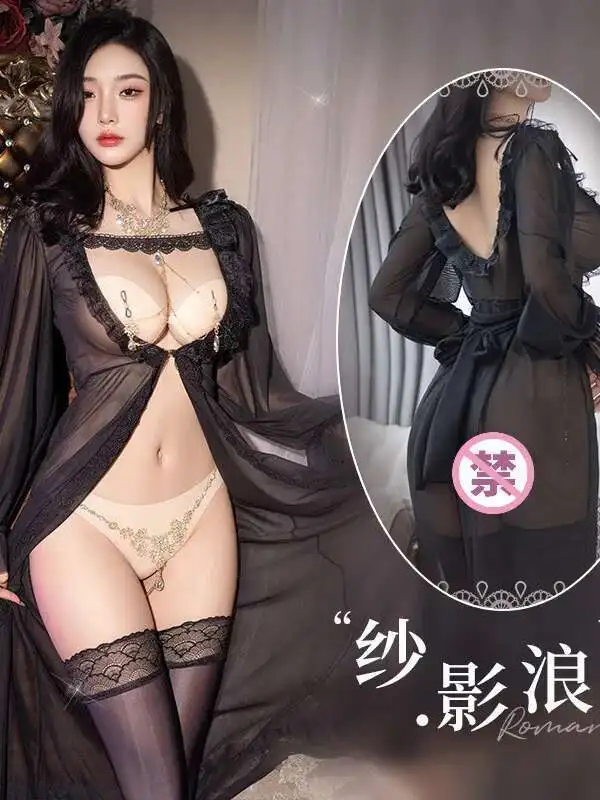 Kleid Elegant Sexy Pure Desire Spitze Robe Mesh Spitze Sheer V-ausschnitt Nackte Brust Unterwäsche 2025, Neue Mode Koreanische Kleider HFF7