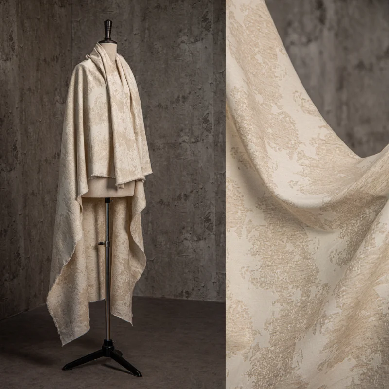 Off White Jacquard Fabric with Scar Relief  Standing Cut Silhouette  Outerwear  Clothing Designer's Creative Fabric