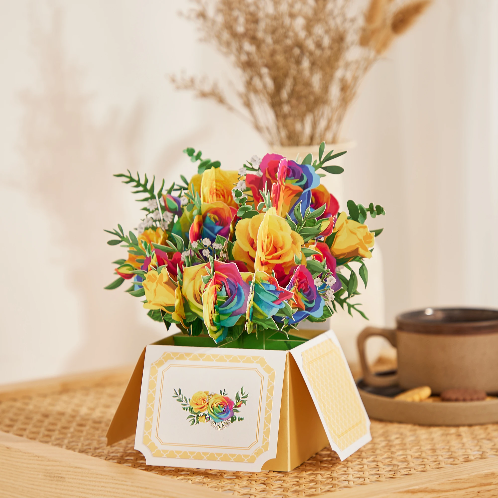 Regenbogenfarbene 3D-Grußkarte mit Blumenmuster – das perfekte Geschenk für Familie, Freunde und Liebhaber.