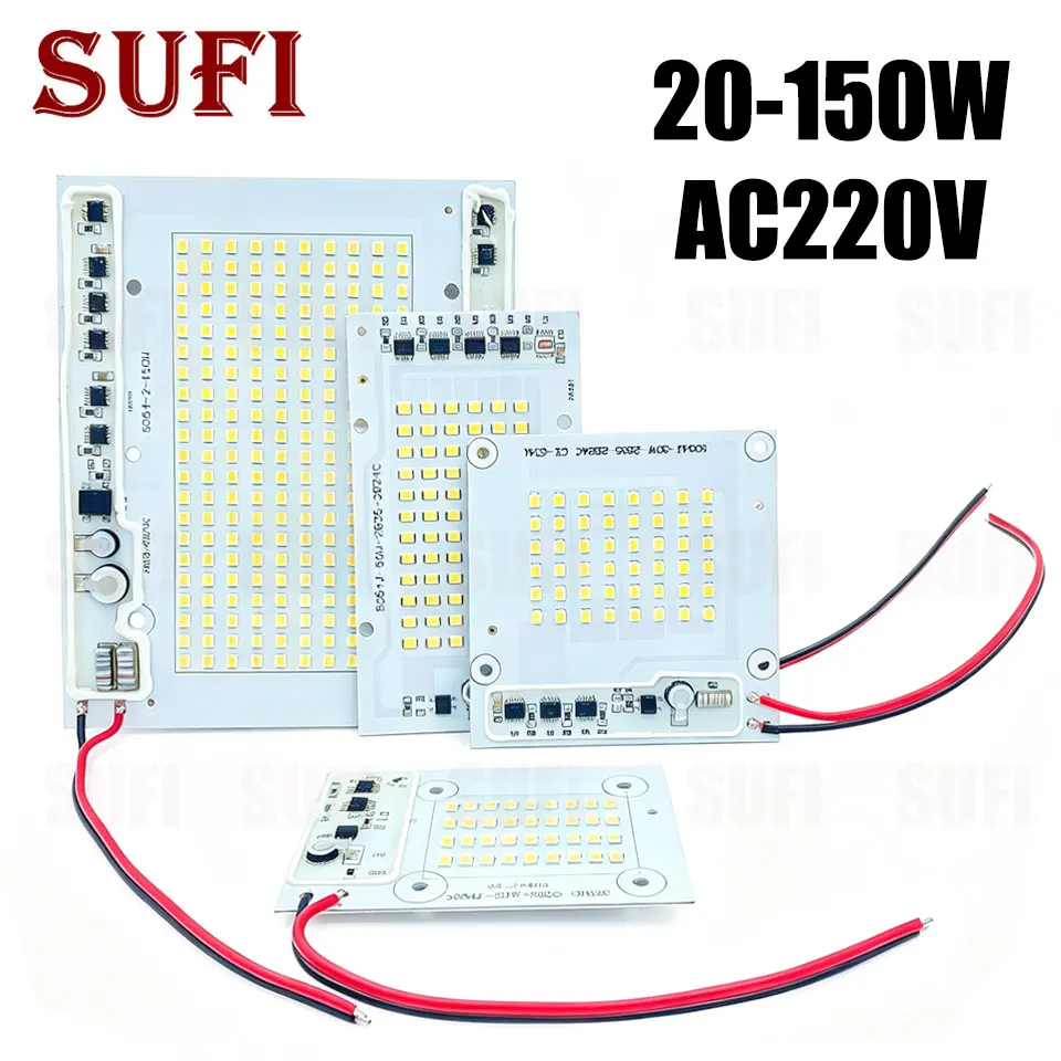 AC220V Driverless LED Bead Light Board 20W 30W 50W 100W 150W With 15CM Wire Floodlight Street Light LED Replacement Light Source