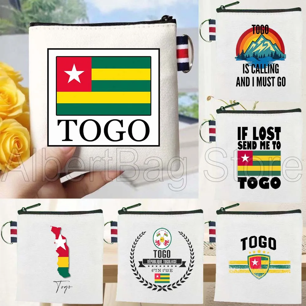 

Togo Country Map Flag Canvas Cosmetic Bag Makeup Toilet Bag Pencil Case Zipper Pouch Key Coin Purse Storage Cotton Bag Cute Gift