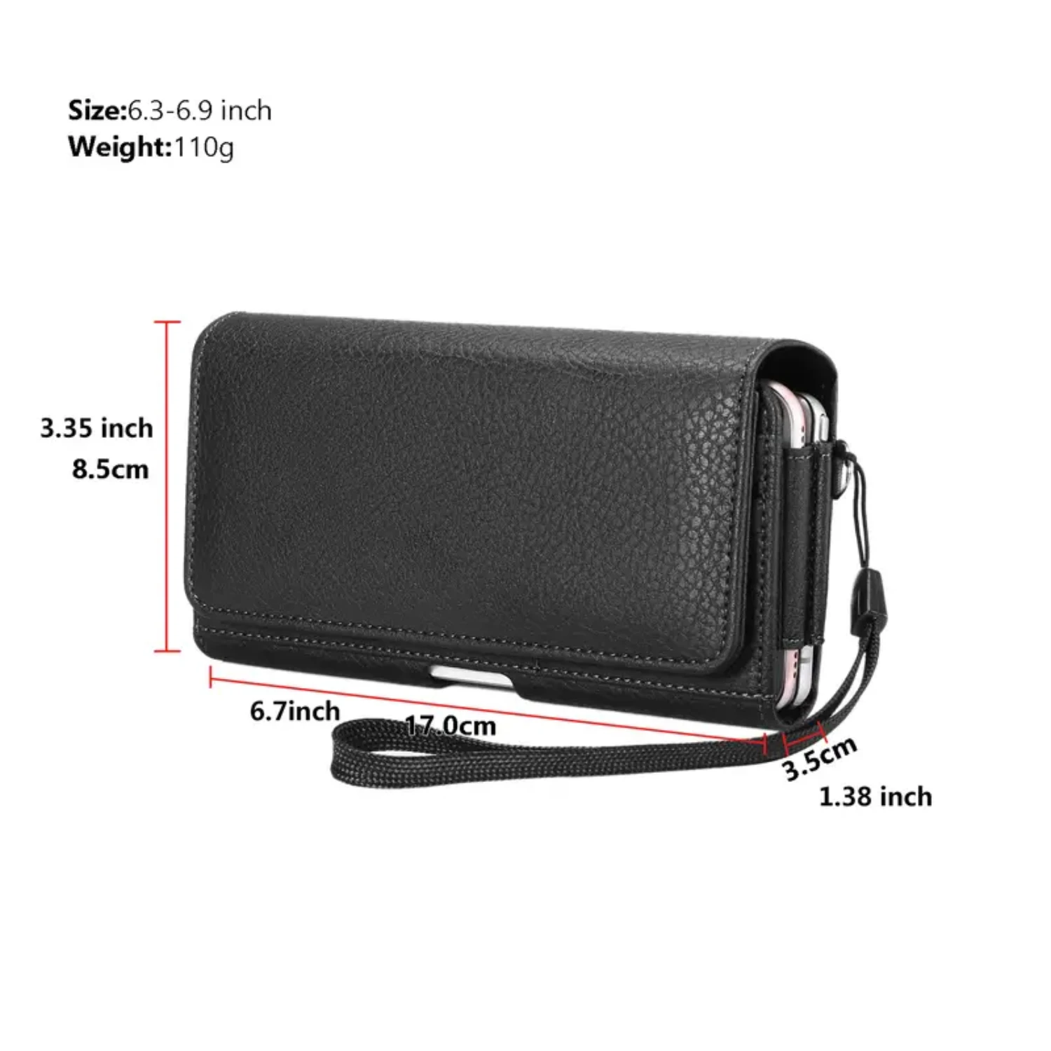 Included in this stylish, convenient, and durable men's universal PU leather cell phone holster with clip waist bag wallet is a