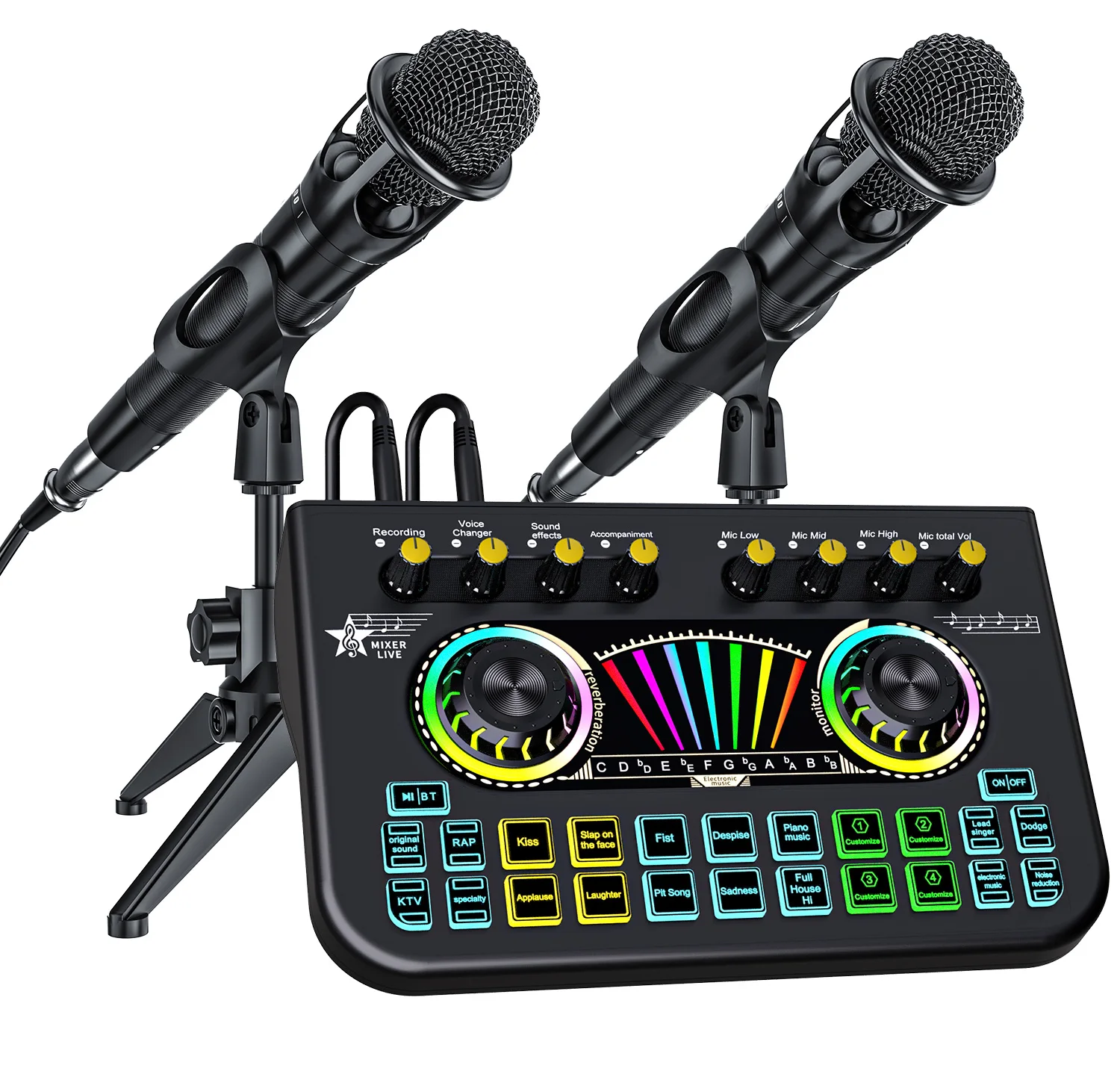 Tenlamp Sound Board for Pc/Phone Live Streaming Singing Gaming Voice Changer,Podcast Microphone Bundle with Live Sound Card Audio Mixer,Studio Professional Recording, Electronic Music Mixer Power Conditioner Karaoke Machine