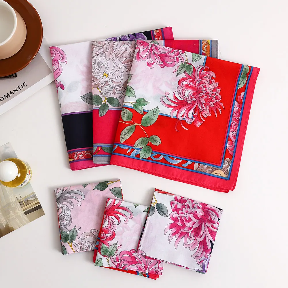 Женский носовой платок из чистого хлопка с принтом, тонкий водопоглощающий носовой платок с античным цветком, вытирающий пот, сувенирный шарф для невесты с карманами и клапаном на свадебном сезоне