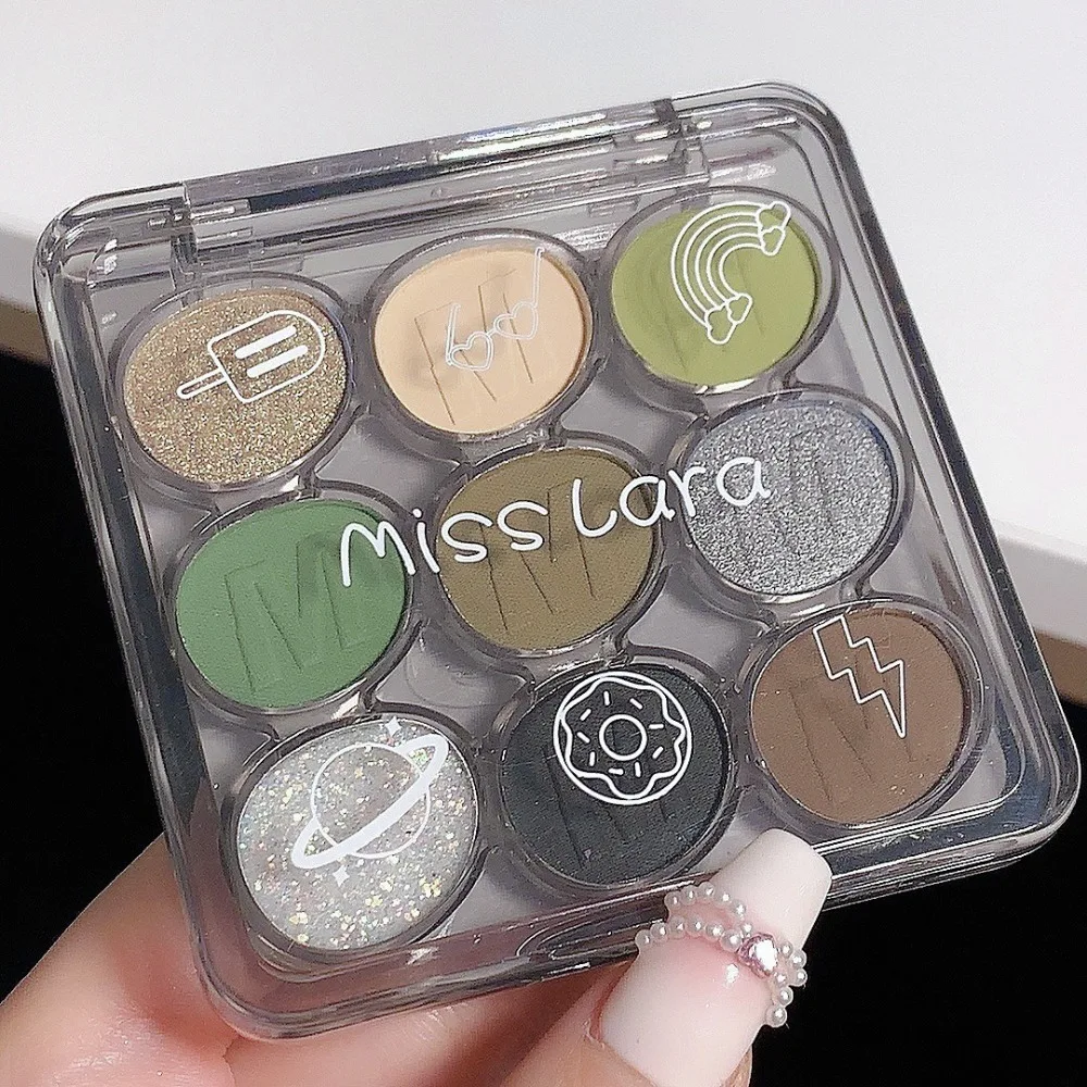 9-Color Eyeshadow Palette All in One Highlighter and Contour Kit with Transparent Green Matte Shades for Day To Night Smoky Look