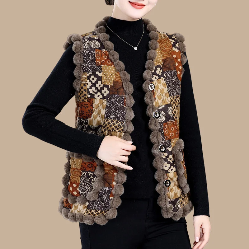 

Осень-зима 2025 г., куртка-жилет для женщин среднего возраста, теплый жилет, модный плюшевый толстый хлопковый жилет без рукавов на плечо