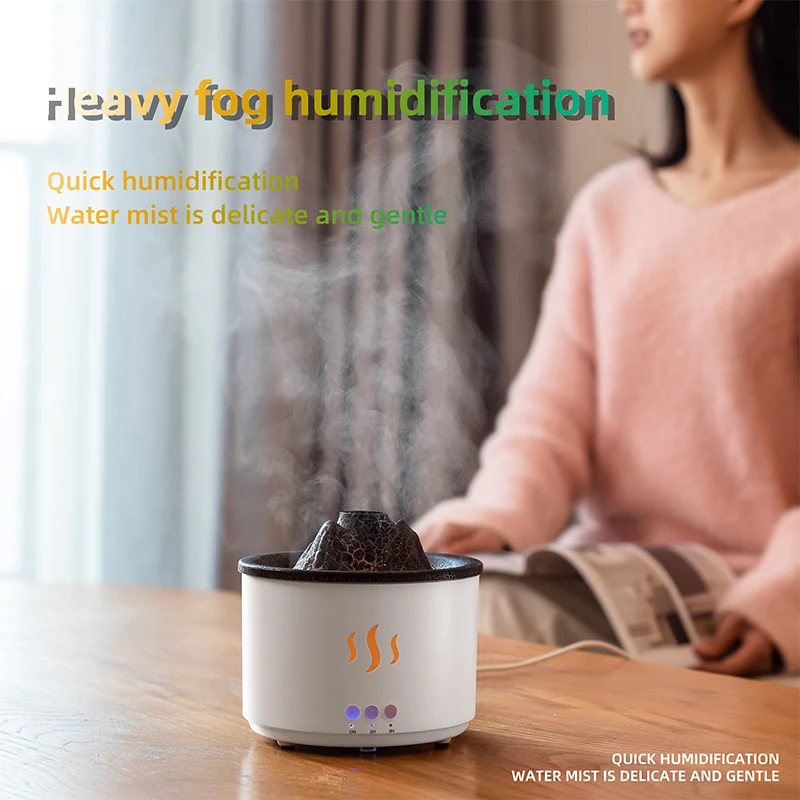 260ml Aroma Essential Oil Diffuser Aromatherapy Volcano Air Humidifier Smoke Ring Sprayer 2 Colors Flame LED Lamp for Bedroom