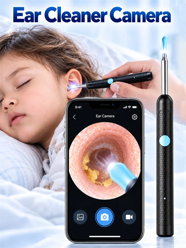 Ohrreiniger mit 360°-Kamera °   Verstellbarer Endoskopischer Ohrenreiniger, Multifunktionales USB-C Wiederaufladbares Visuelles Ohrenschmalz-Entfernungswerkzeug