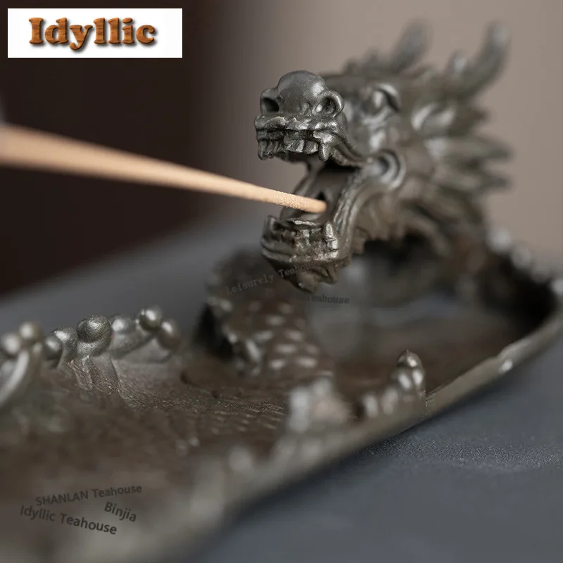 Handmade Ancient Tin Drgon Incense Holder Water Fountain Decoration Incense Burners Consecrate Censer Bedroom Decoration Gifts