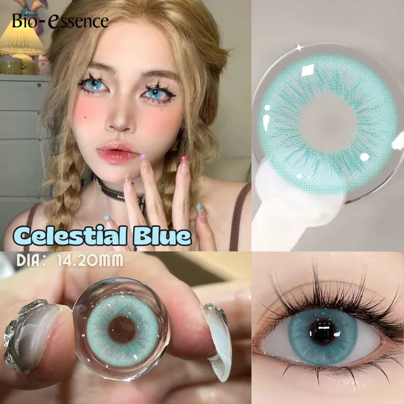 Bio-essence 2Pcs Blue Green Contact Lenses Yearly New Pinky Lens Brown Colored Cosmetics Gray Big Eyes Korean Student Pupil