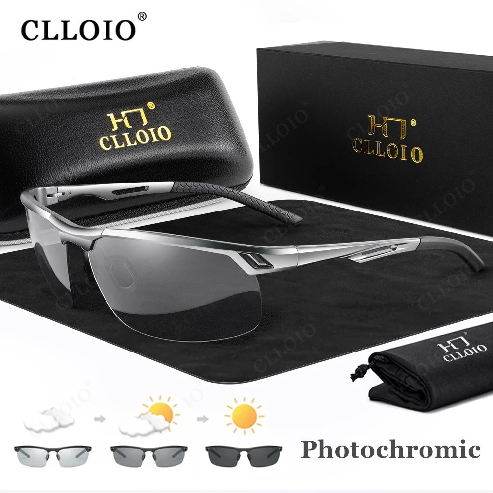 

CLLOIO Aluminum Rimless Photochromic Sunglasses Men Polarized Day Night Driving Glasses Anti-Glare UV400 Chameleon Sun Glasses