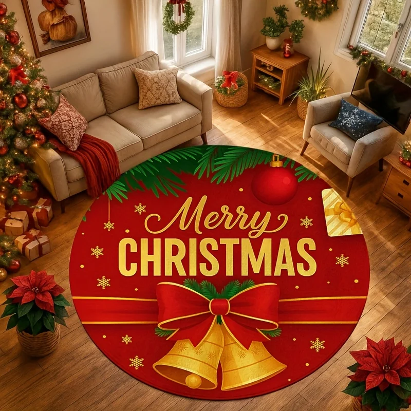 Stained Glass Style Santa Reindeer Carpet For Artistic Xmas Setting Vibrant Color Block Pattern Unique Round Rug