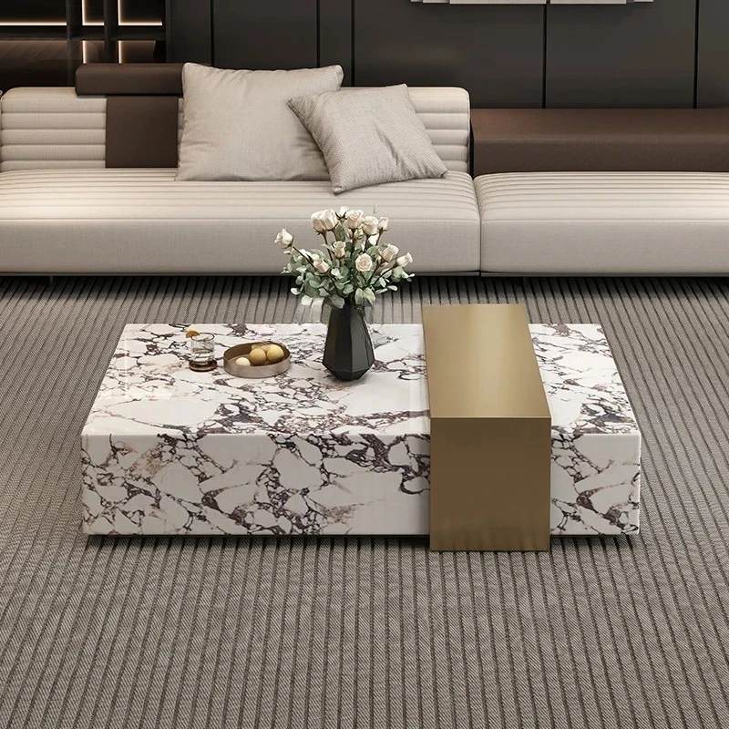 

Italian light luxury, rock slab coffee table household small apartment with drawer storage minimalist design wind square table