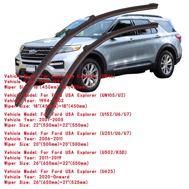 For Ford USA Explorer SUV U2 U6 K5D 1990 1994 2001 2003 2005 2006 2010 2011 2015 2016 2018 2019 2020 2022 Car Windshield Wipers