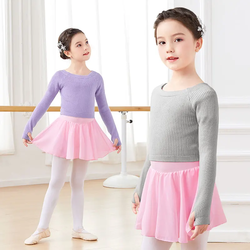 Ballet Top Girls Ballet Jacket Sweater Kids Dance Knitwear Sweater Warm Thermal Dance Coat Boat Neck Knitted Dance Tops Jacket