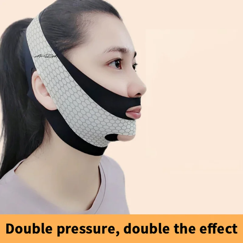 새로운 디자인 이중 레이어 턱선 마스크 V라인 페이스 쉐이퍼 슬리밍 스트랩 조형 수면 마스크 (얼굴 리프팅용)