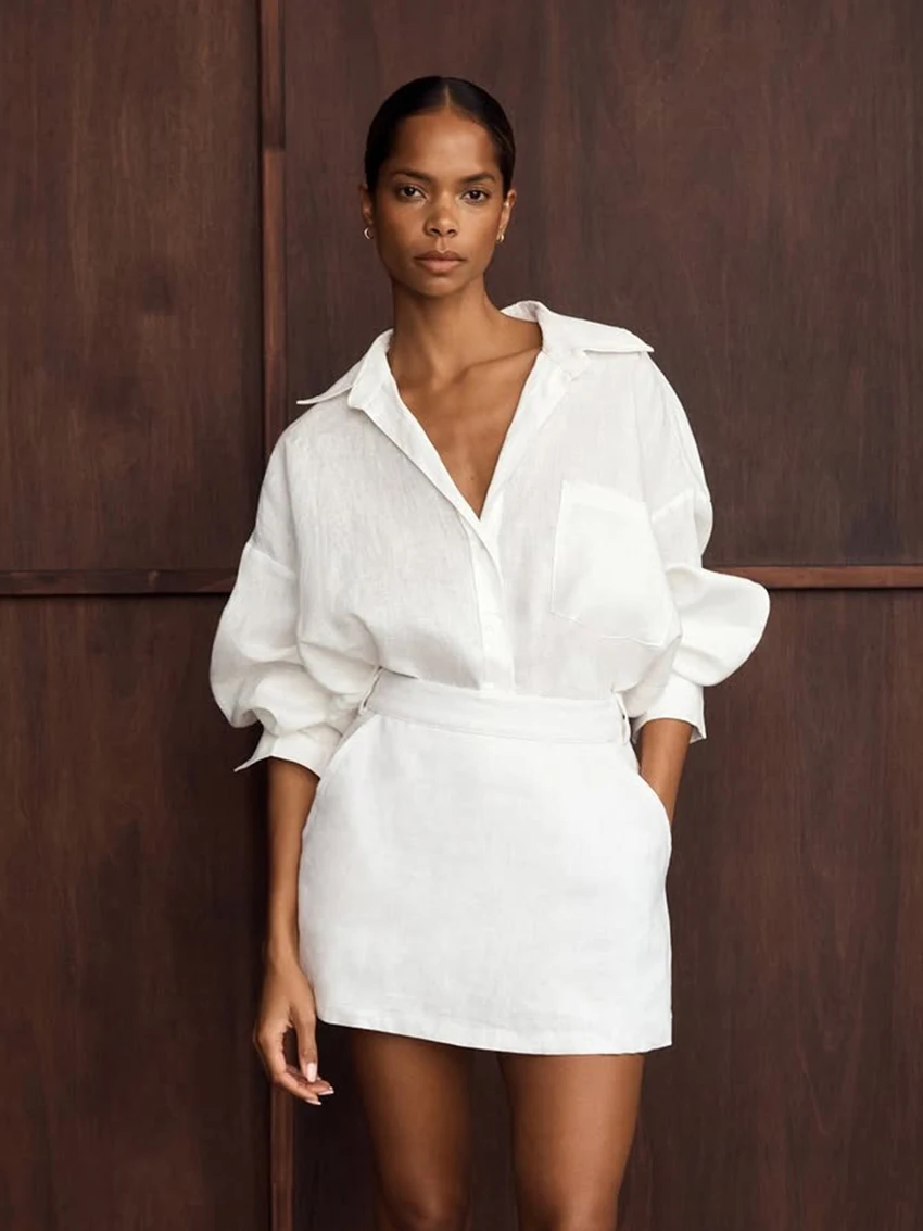 

Mathaqiqi Cotton Ladies Nightgowns Set Long Sleeve Sleepwear Sexy Turn-Down Collar Nightwear Skirts Casual Female Pajamas Suits