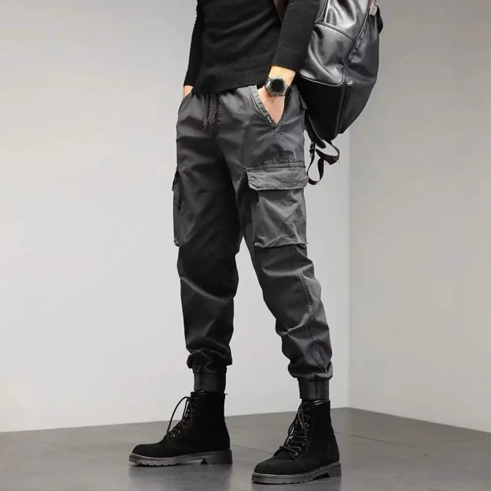 

Men Cargo Pants Drawstring Waist Jogger Pants Military Style Outdoor Trousers With Large Pockets Male For Hiking Outing Travel