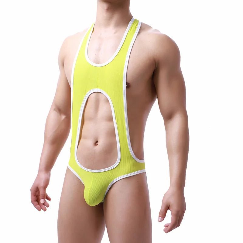 Open Butt Stretch Leotard Sexy Mens Undershirts Gay Jockstrap Jumpsuit Wrestling Singlet One-piece Bodysuit Sexy Men Underwear