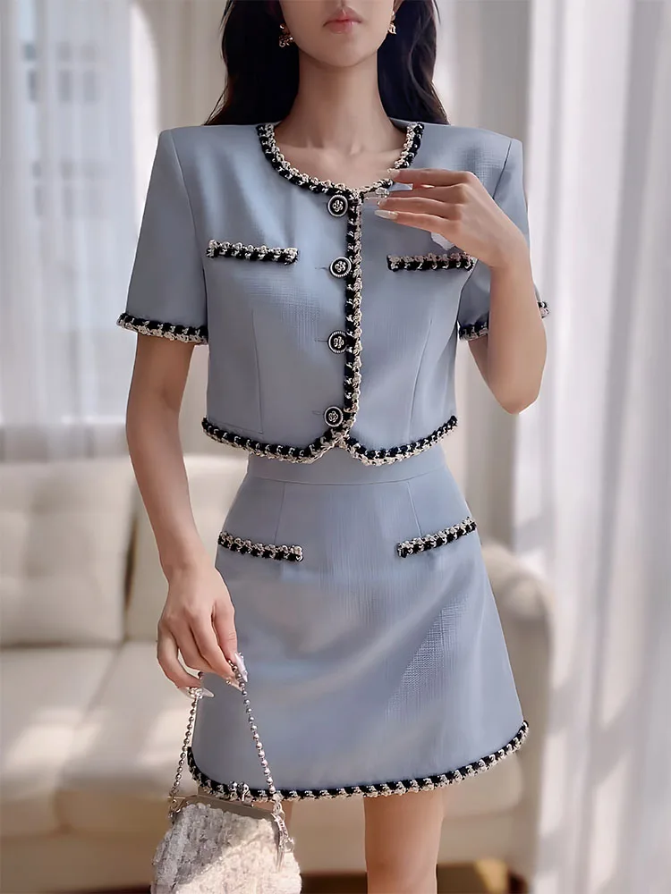 DABUWAWA Tienda Vestidos Elegantes Para Mujeres 2 Piece Sets Light Weight Fancy Suiting  Binding Short A-line Skirt DA1BSE029