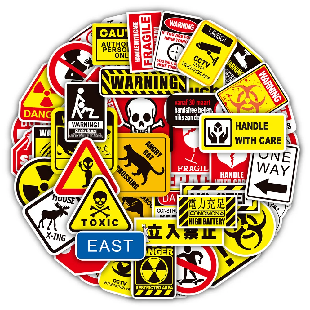 10/30/50/100pcs Funny Warning Stickers Cartoon Danger Banning Signs Decals DIY Helmet Motorcycle Laptop Car Classic Toy Sticker