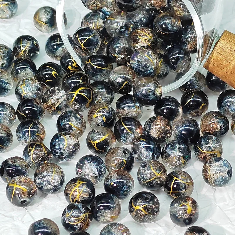20/50pcs 8/10mm Burst Ice Through Colourful Glass Beads Round Loose Beads for Jewelry Making DIY Bracelet Accessories Supplies