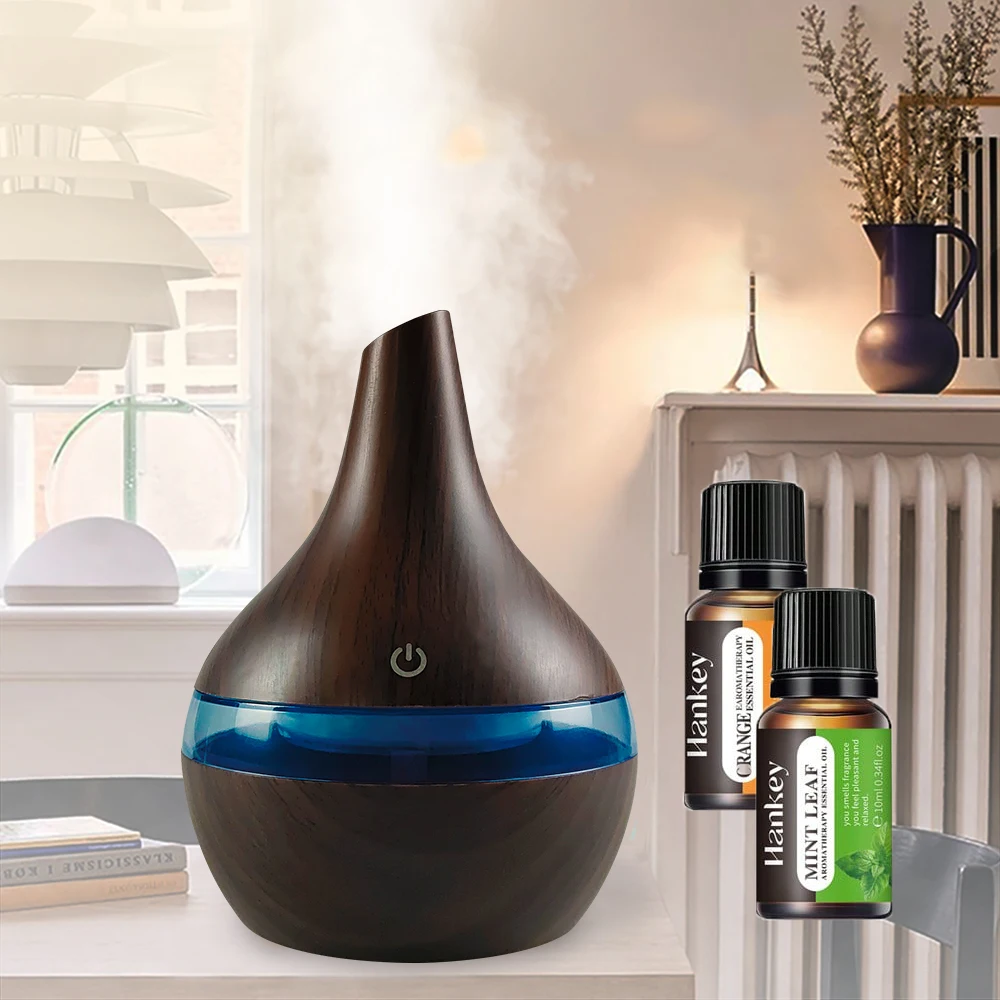 

New 300ml Wood Grain Humidifier & Essential Oil Diffuser Perfect for Home, Office, Desk