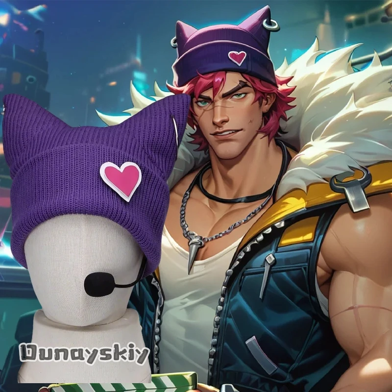 Game LOL Sett Heartsteel Cosplay Hat Woman Personality Hip Hop Fashion Purple Knitted Hat Halloween Party Role Play Props