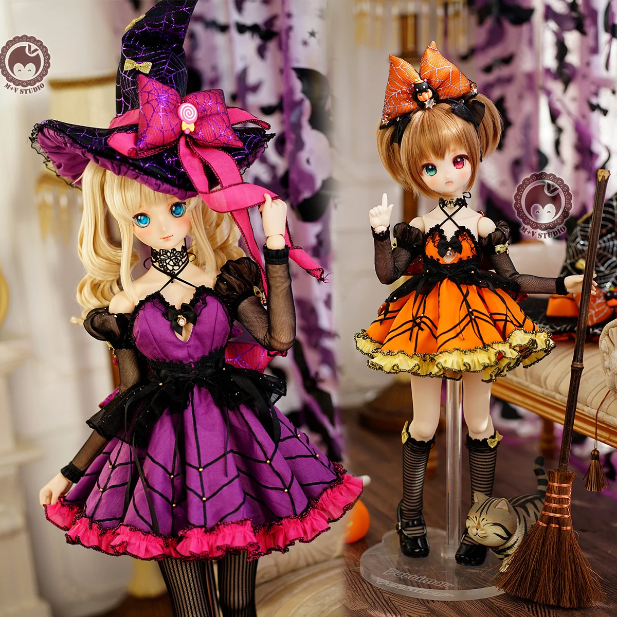 Halloween Limited 1/4 1/3 Purple/Orange Witch Dress MSD MDD Spider Queen skirt kumako DDL DY BJD Doll clothes Accessories