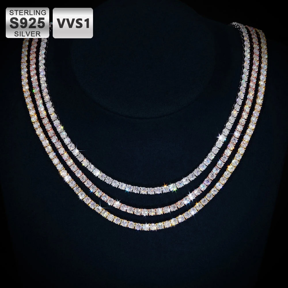 

Оптовая продажа: Теннисная цепочка ICEBLING в стиле хип-хоп с муассанитами 2/3/4/5 мм, для мужчин и женщин, из серебра 925 пробы с покрытием из розового золота, теннисное ожерелье с муассанитами VVS