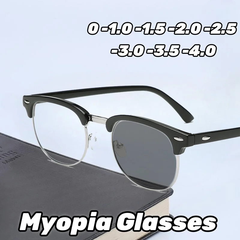 

Metal Frame Anti Blue Light Intelligent Photosensitive Color Changing Myopia Glasses Oval Frame Color Changing Myopia Glasses