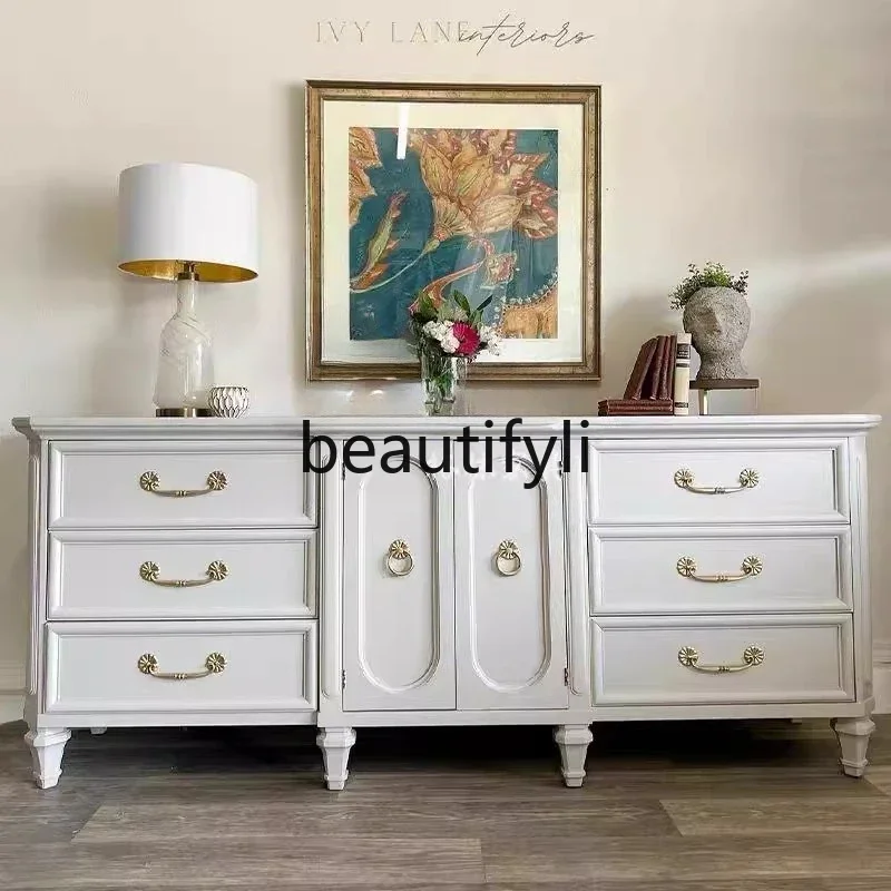 

American simple white dining side cabinet retro entrance cabinet storage storage integrated TV cabinet6220