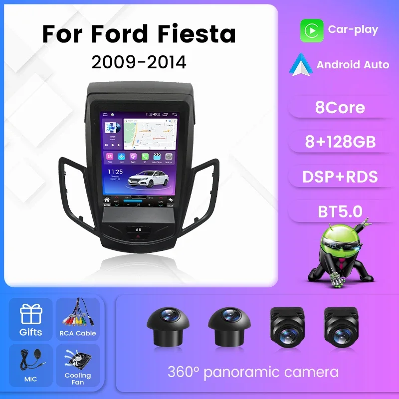 

For Тесла Стиль Экран автомагнитола 2дин android For Форд Фиеста Mk 6 For Ford Fiesta Mk 6 2009 - 2014 магнитола для авто GPS мультимедиа Штатная магнитола устройство до 8-ЯДЕР, до 8 + 128ГБ Карплей Андроид Авто