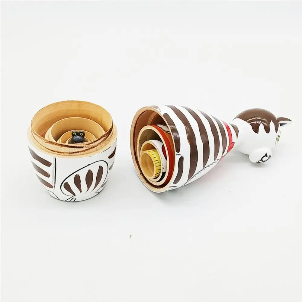 Handicrafts Japanese Girl Animal Matryoshka Egg Shape Owl Elephant Wooden Stacking Cow Cat Owl Nesting Xmas Gifts