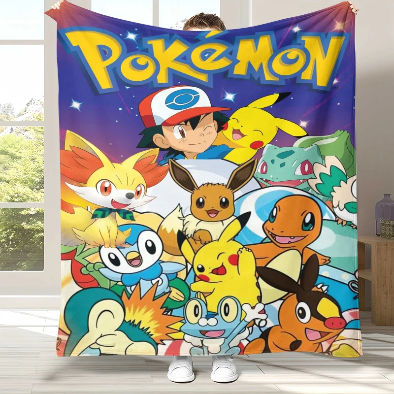 かわいいポケモンピカチュウ漫画フランネルブランケット、超柔らかく暖かいぬいぐるみスロー、自宅の寝室のベッドソファカバー、オフィス、キャンプギフトに最適